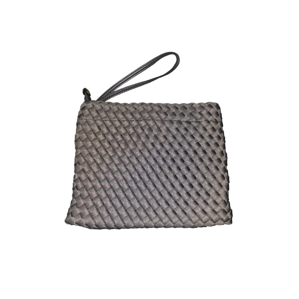 Bindya‎ New York Woven Wristlet Pouch Charcoal Grey Metallic Clutch Bag